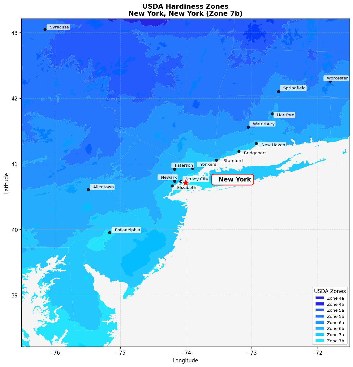 USDA Hardiness Zone Map for New York, NY